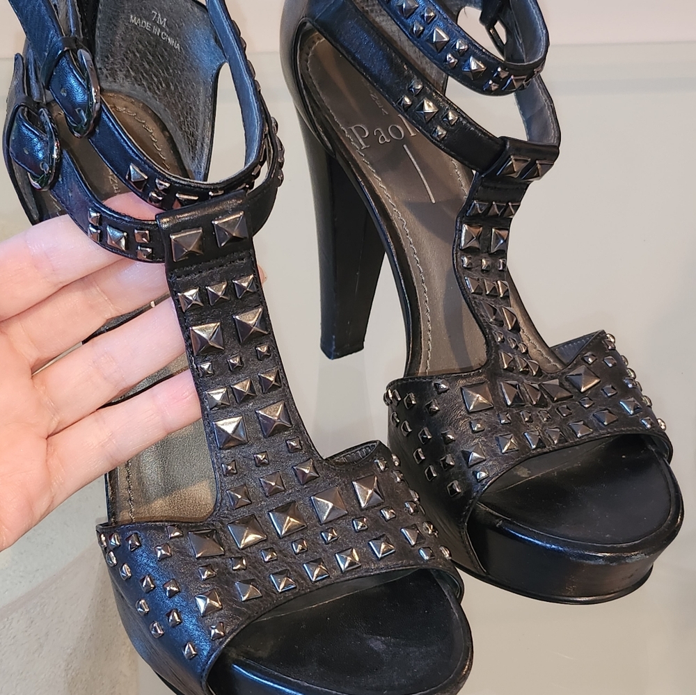 Leather Platform Studded Heels - image 6